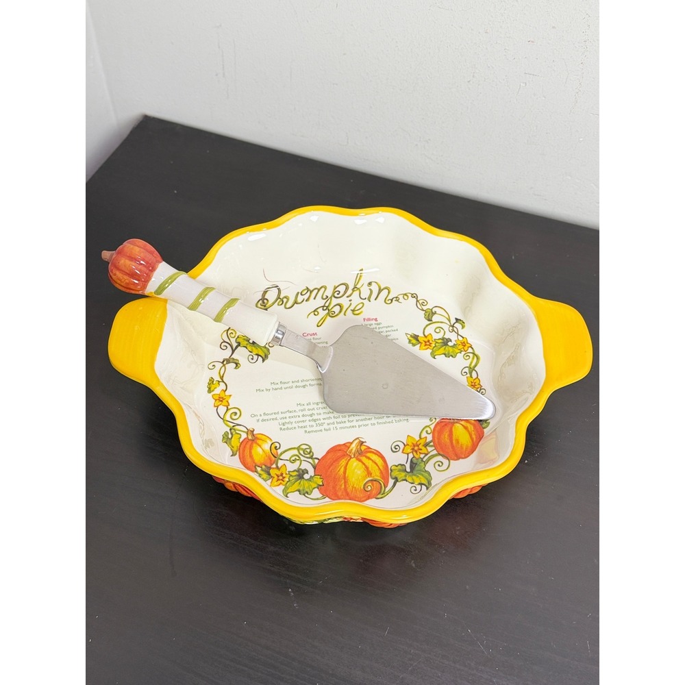 Temp-tations by Tara Pumpkin Pie Baker Dish and Server Set Ceramic 9 inch 2pc